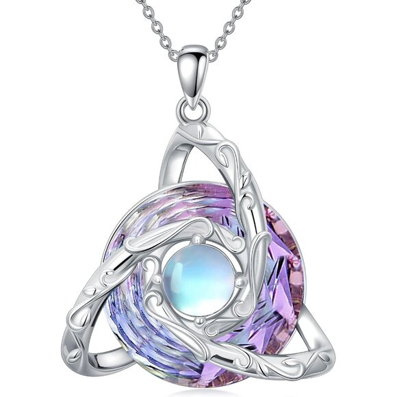 Sterling Silver Celtic Knot Necklace for Women with Purple Moonstone and Crystal